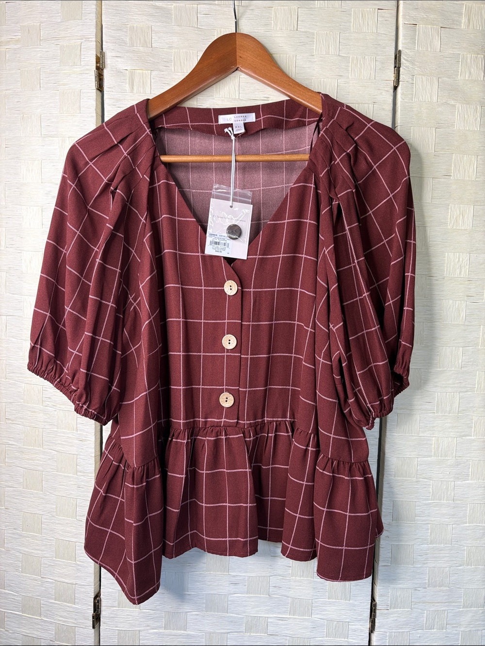 NWT LC LAUREN CONRAD BLOUSE SIZE XL burgundy